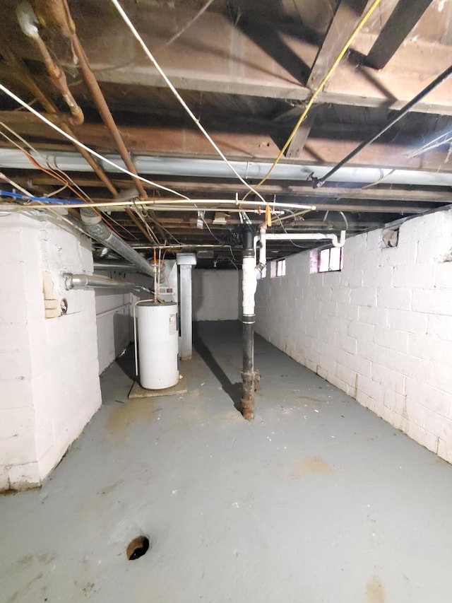 basement featuring water heater