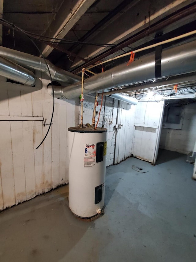 basement with electric water heater