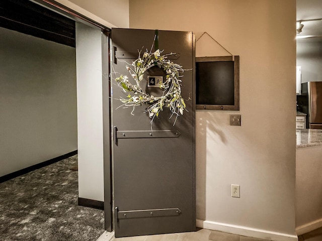 room details with stainless steel refrigerator