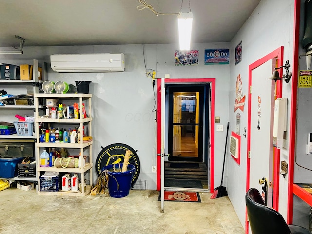 garage with an AC wall unit