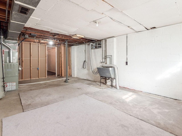 basement with heating unit