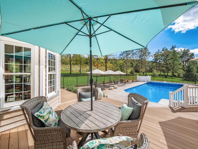 view of pool featuring a wooden deck