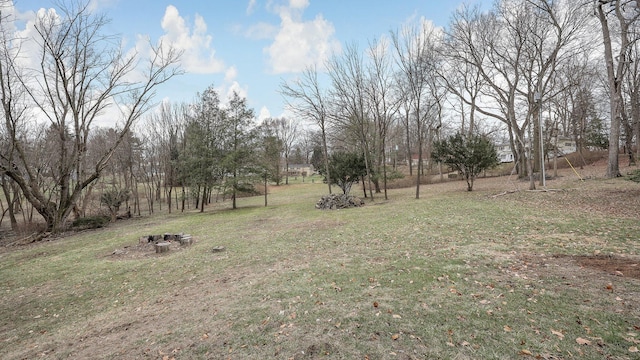 view of yard featuring an outdoor fire pit