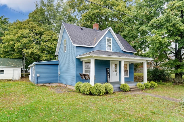 view of front of property with a front yard and a porch