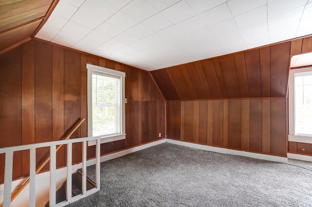 bonus room featuring vaulted ceiling and carpet