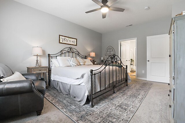 bedroom featuring carpet and ceiling fan