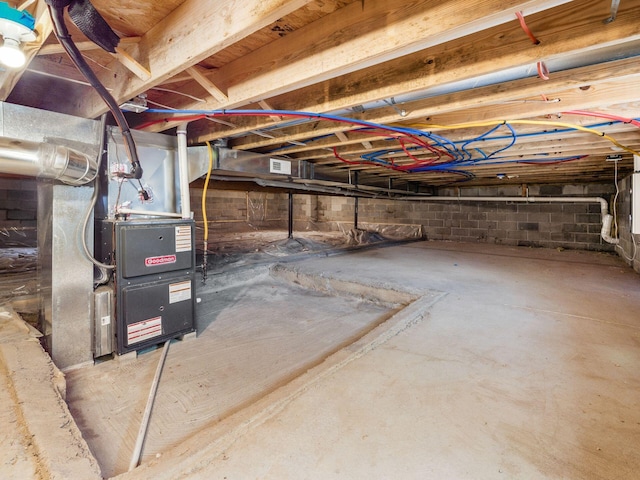 basement with heating unit