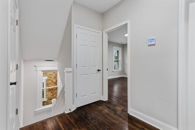 hallway with dark hardwood / wood-style floors