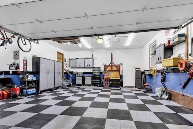 garage featuring ceiling fan