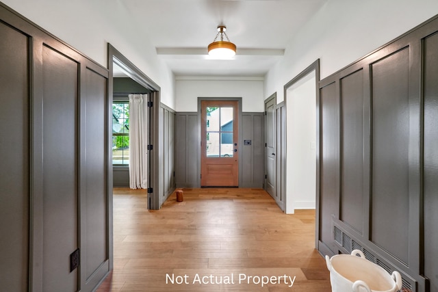 doorway featuring light wood-type flooring