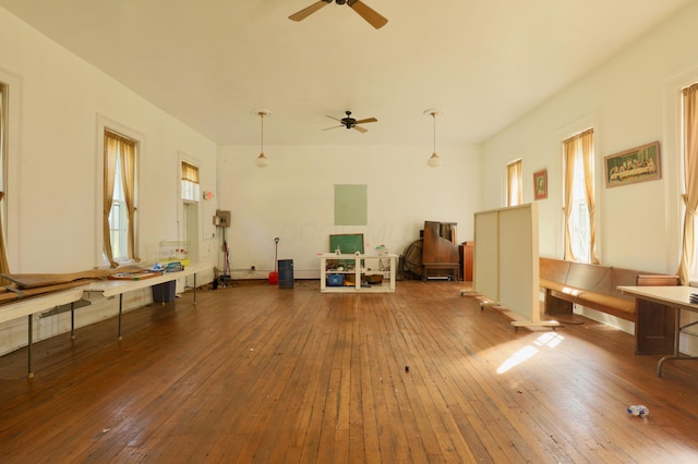 misc room featuring dark hardwood / wood-style floors and ceiling fan