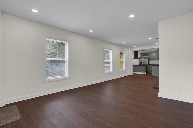 unfurnished living room featuring dark hardwood / wood-style floors