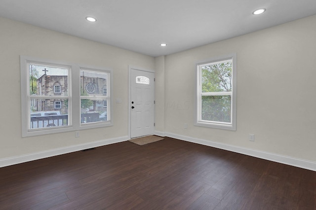 foyer entrance featuring dark hardwood / wood-style floors