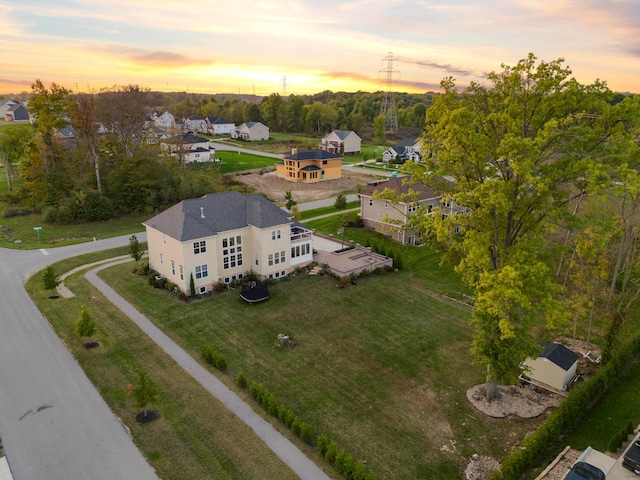 view of aerial view at dusk