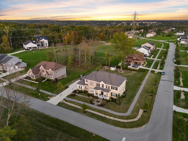 view of aerial view at dusk