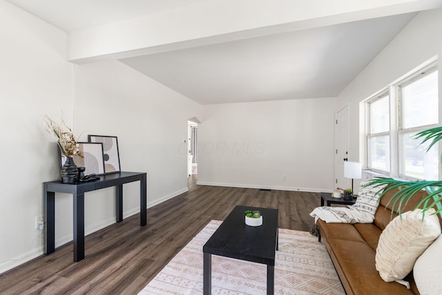 living room with dark hardwood / wood-style floors