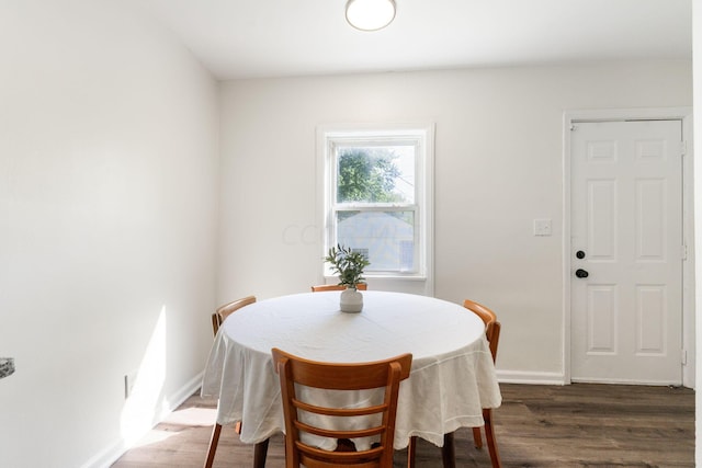 dining area featuring dark wood-type flooring