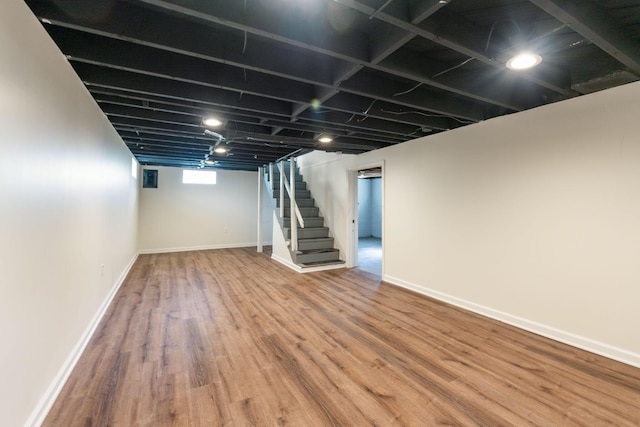 basement featuring hardwood / wood-style flooring