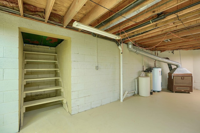 basement featuring water heater