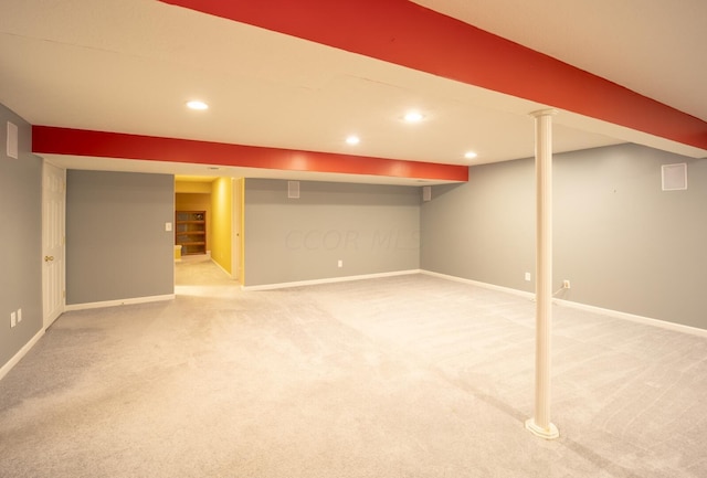 basement with carpet floors