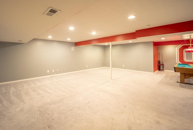 basement with carpet floors and pool table