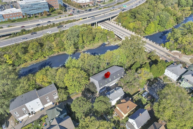 bird's eye view featuring a water view