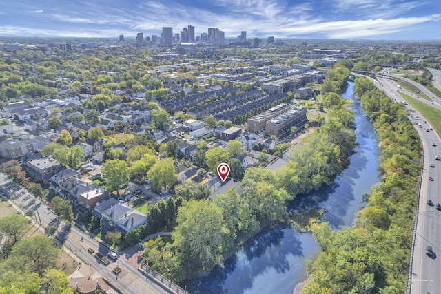 aerial view with a water view