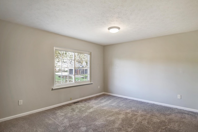 empty room with a textured ceiling and carpet floors