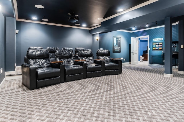 carpeted cinema with ornamental molding