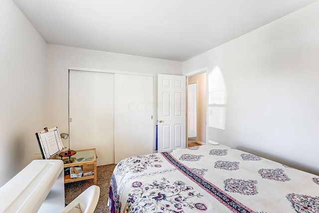 bedroom featuring carpet flooring and a closet