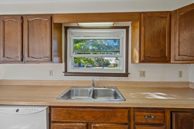 kitchen featuring white dishwasher and sink