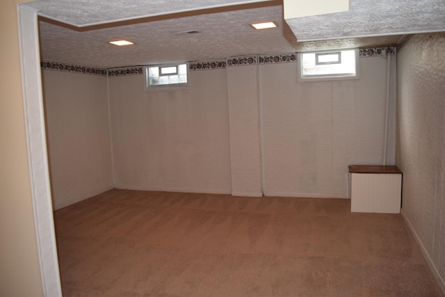 basement featuring carpet flooring