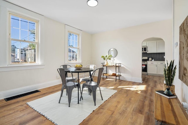 dining room with hardwood / wood-style floors and a wealth of natural light