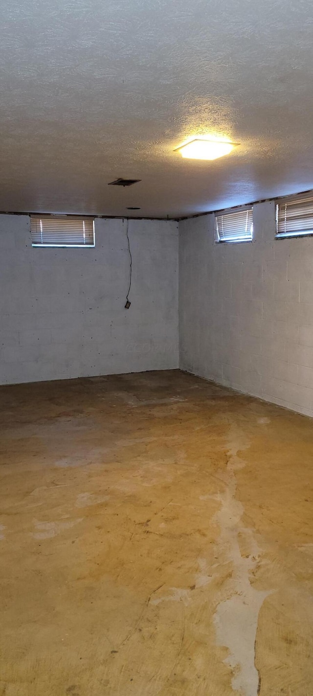 basement with a textured ceiling