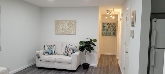 living area featuring dark wood-type flooring