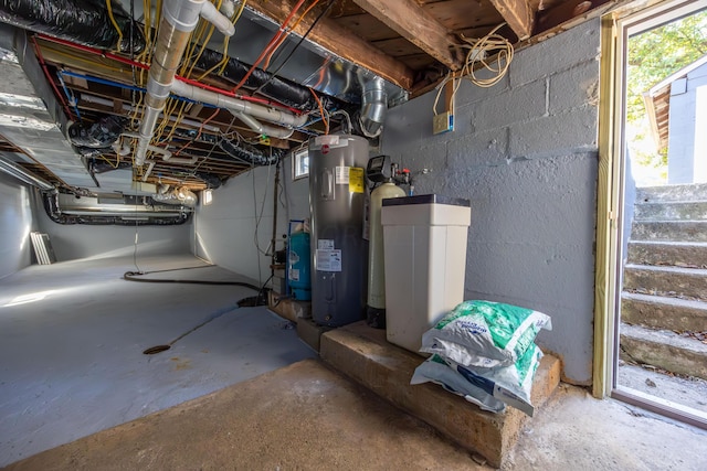 basement featuring water heater