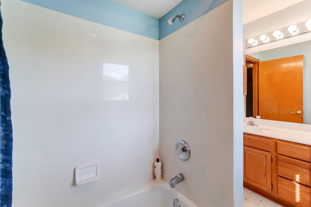 bathroom featuring shower / tub combination and vanity