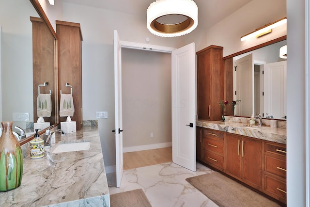 bathroom with vanity and wood-type flooring