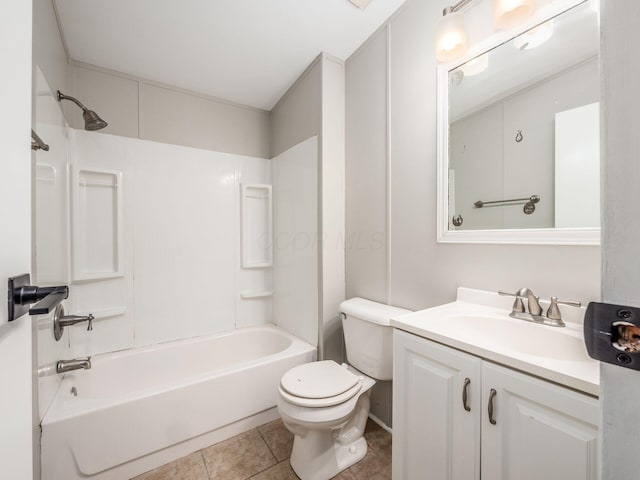 full bathroom featuring shower / bathing tub combination, tile patterned flooring, toilet, and vanity