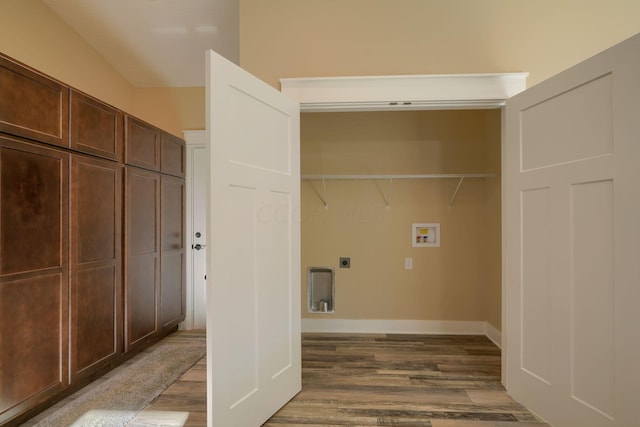 laundry room with washer hookup, electric dryer hookup, and hardwood / wood-style floors