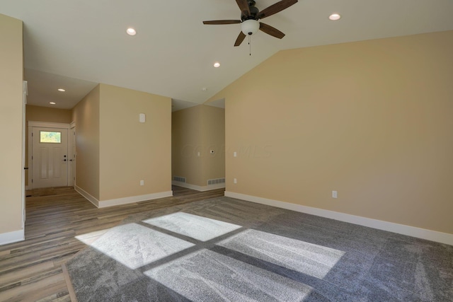 32360 Redbud Ln, Logan, OH 43138 - spare room featuring ceiling fan, recessed lighting, light wood-type flooring, and vaulted ceiling