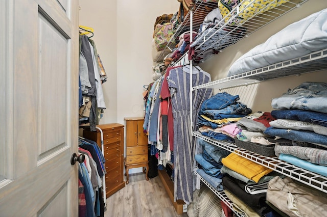 walk in closet with hardwood / wood-style flooring