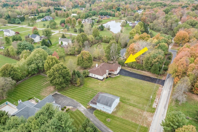 bird's eye view featuring a water view