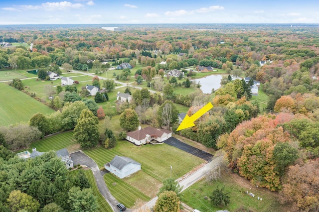 aerial view with a water view