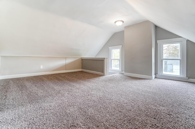 additional living space with carpet and vaulted ceiling