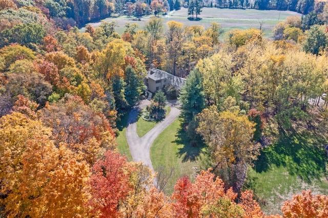 birds eye view of property featuring a rural view