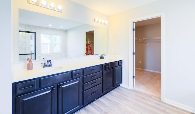 bathroom with vanity and wood-type flooring