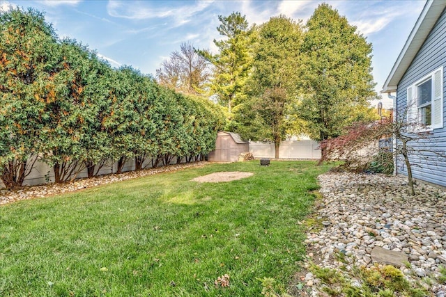 view of yard with a shed