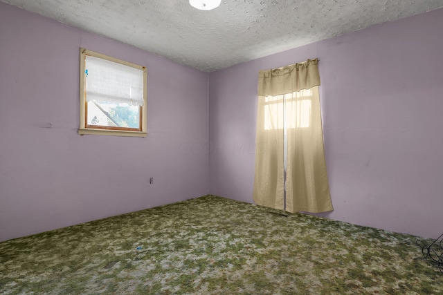 unfurnished room featuring carpet floors and a textured ceiling