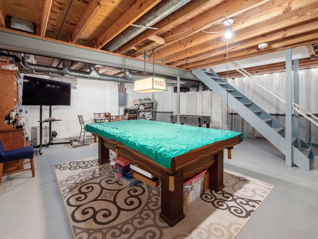 playroom featuring electric panel and billiards